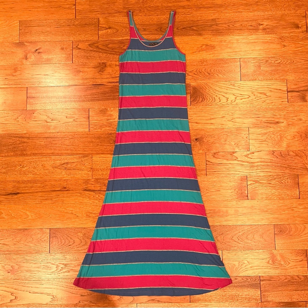 Vans Blue Pink & Green Striped Maxi Long Sleeveless Tank Dress Womens Large EUC - Picture 2 of 7